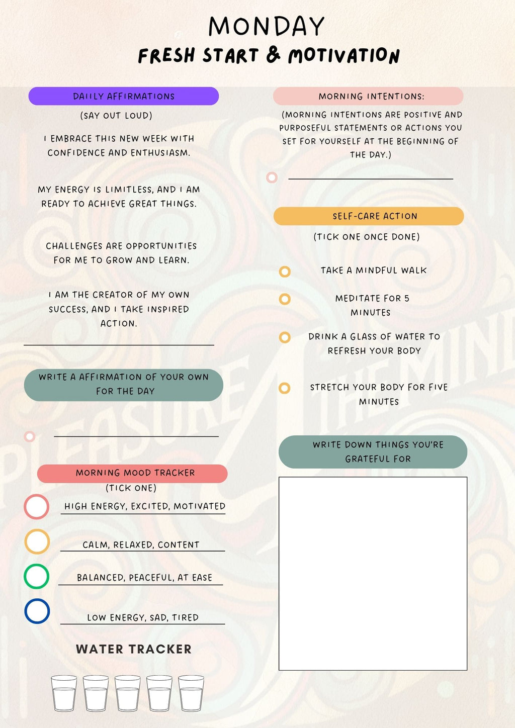 Pleasure 4 The Mind - Weekly Planner